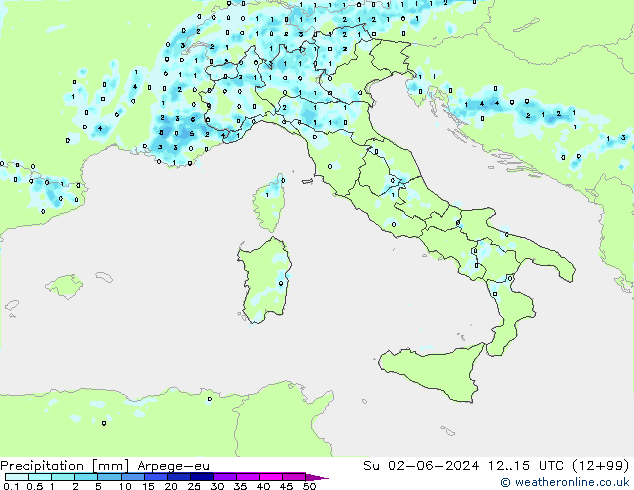 Srážky Arpege-eu Ne 02.06.2024 15 UTC