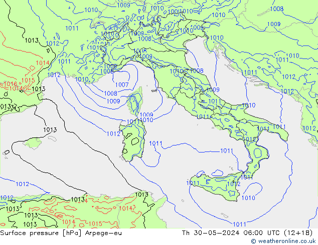 Presión superficial Arpege-eu jue 30.05.2024 06 UTC