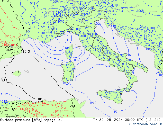 Atmosférický tlak Arpege-eu Čt 30.05.2024 09 UTC