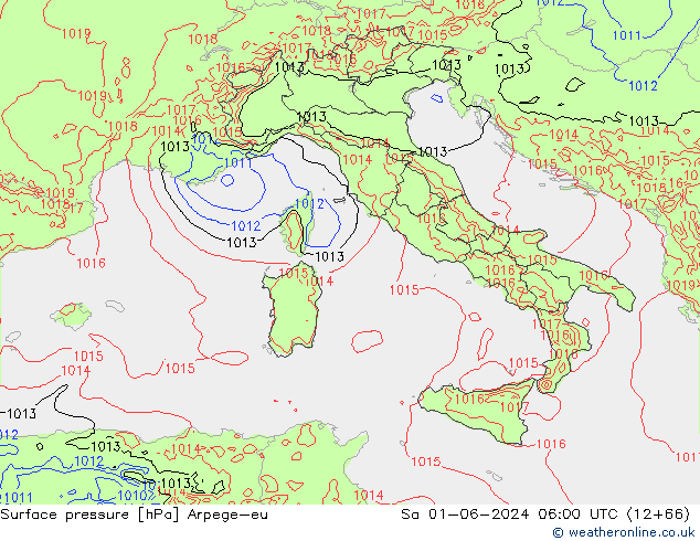 Atmosférický tlak Arpege-eu So 01.06.2024 06 UTC