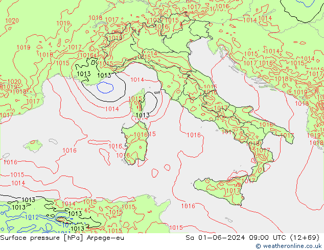Pressione al suolo Arpege-eu sab 01.06.2024 09 UTC
