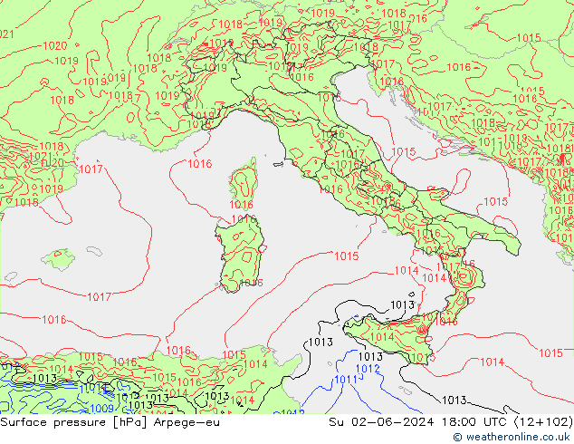 pressão do solo Arpege-eu Dom 02.06.2024 18 UTC