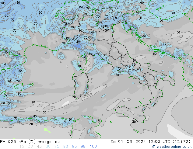 Humidité rel. 925 hPa Arpege-eu sam 01.06.2024 12 UTC