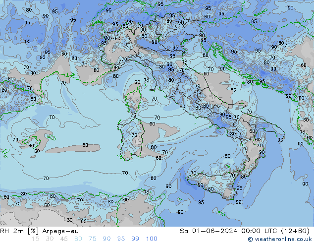 RH 2m Arpege-eu sab 01.06.2024 00 UTC