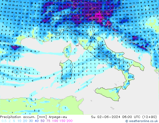 Precipitation accum. Arpege-eu Dom 02.06.2024 06 UTC