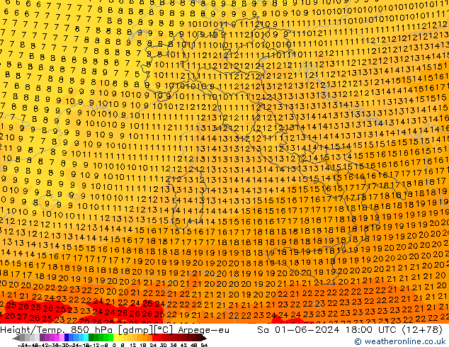 Height/Temp. 850 hPa Arpege-eu Sa 01.06.2024 18 UTC