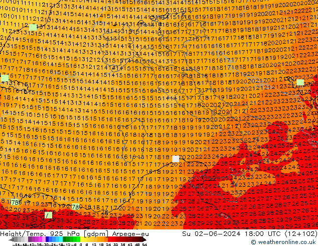 Height/Temp. 925 hPa Arpege-eu  02.06.2024 18 UTC