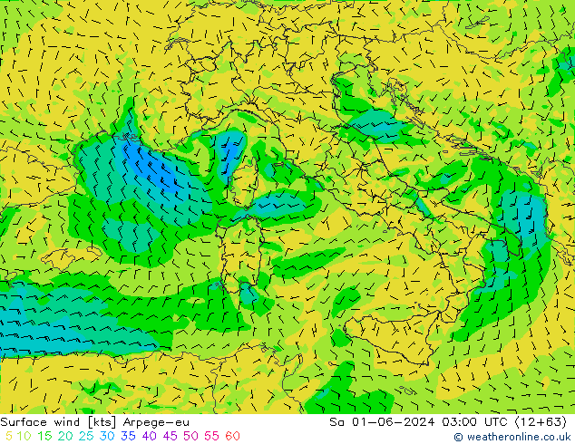 Wind 10 m Arpege-eu za 01.06.2024 03 UTC