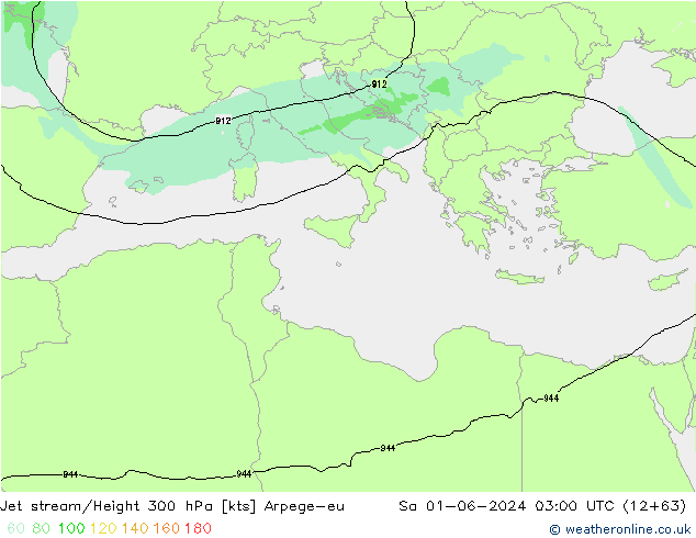 Jet stream/Height 300 hPa Arpege-eu Sa 01.06.2024 03 UTC