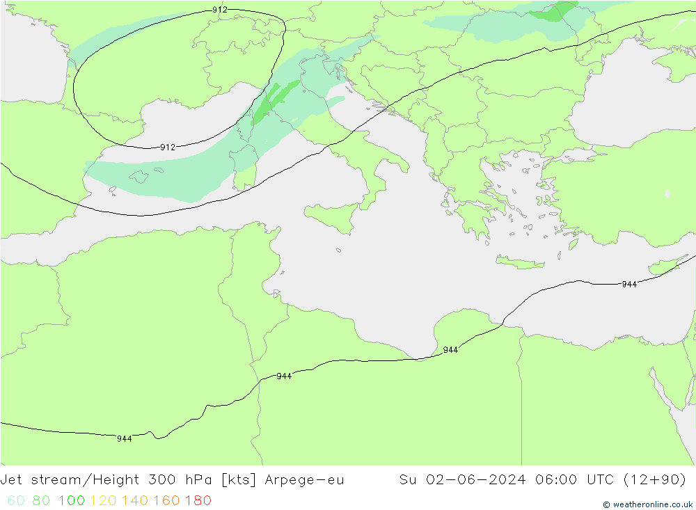 Jet stream/Height 300 hPa Arpege-eu Su 02.06.2024 06 UTC