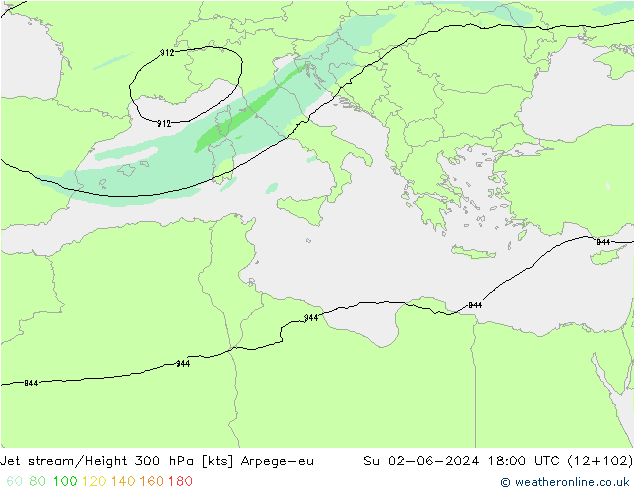 Jet stream/Height 300 hPa Arpege-eu Ne 02.06.2024 18 UTC