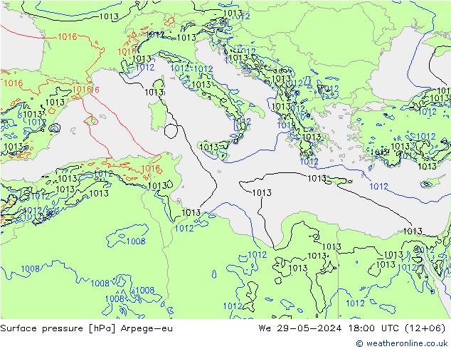 Presión superficial Arpege-eu mié 29.05.2024 18 UTC