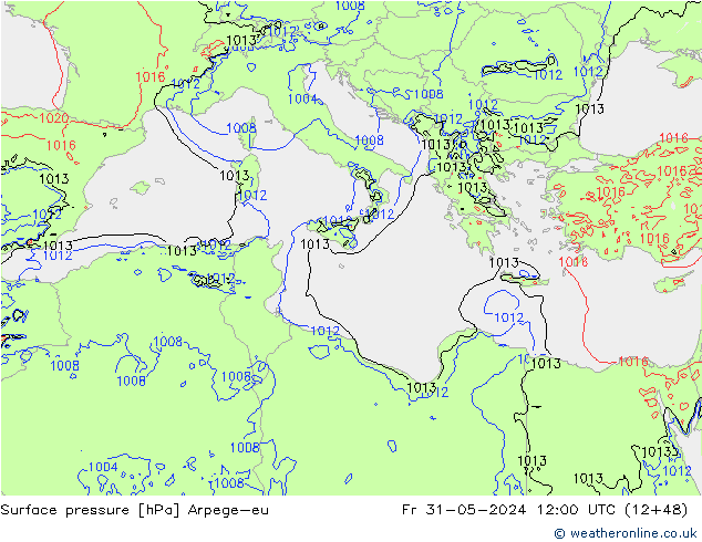 Pressione al suolo Arpege-eu ven 31.05.2024 12 UTC