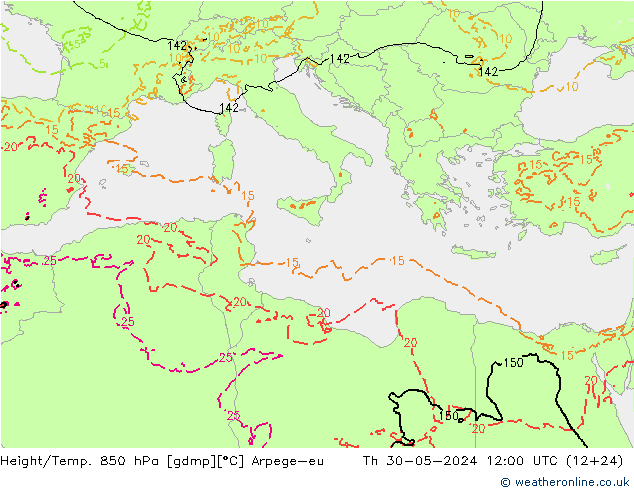 Height/Temp. 850 hPa Arpege-eu czw. 30.05.2024 12 UTC