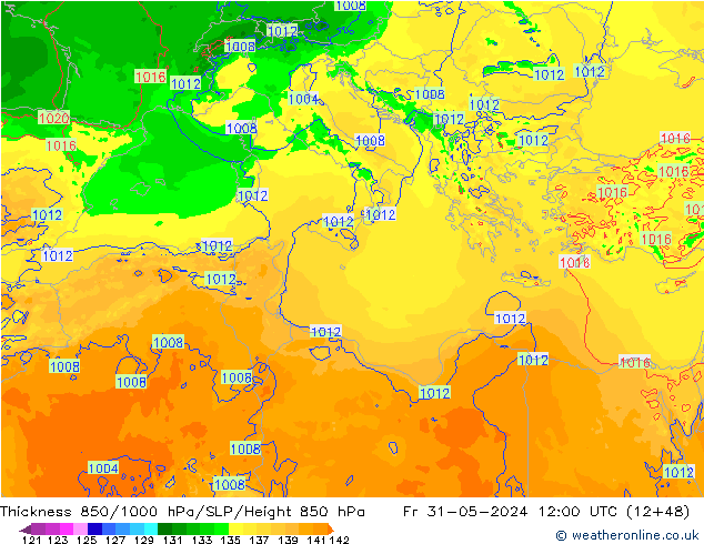 Thck 850-1000 hPa Arpege-eu pt. 31.05.2024 12 UTC