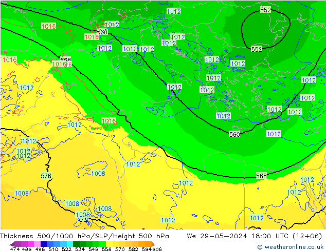 500-1000 hPa Kalınlığı Arpege-eu Çar 29.05.2024 18 UTC