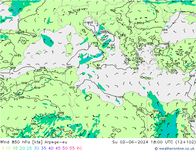 Wind 850 hPa Arpege-eu Ne 02.06.2024 18 UTC