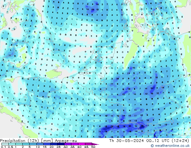 Precipitation (12h) Arpege-eu Th 30.05.2024 12 UTC