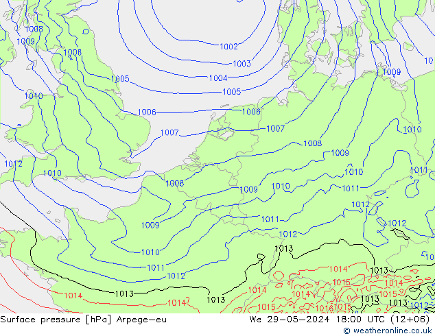 Pressione al suolo Arpege-eu mer 29.05.2024 18 UTC