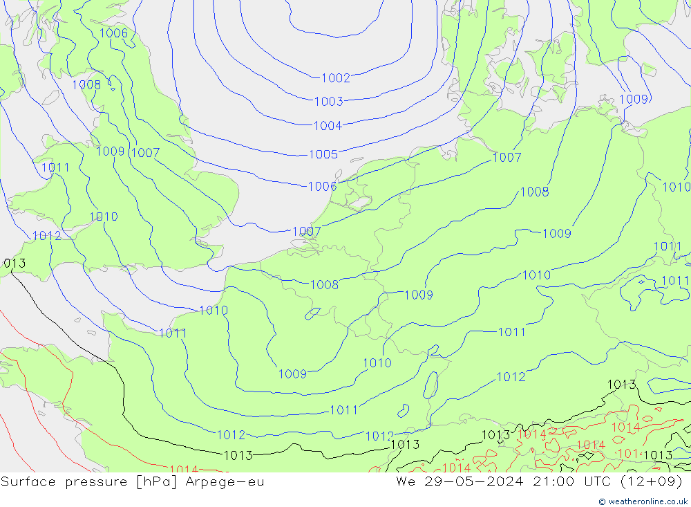 Atmosférický tlak Arpege-eu St 29.05.2024 21 UTC