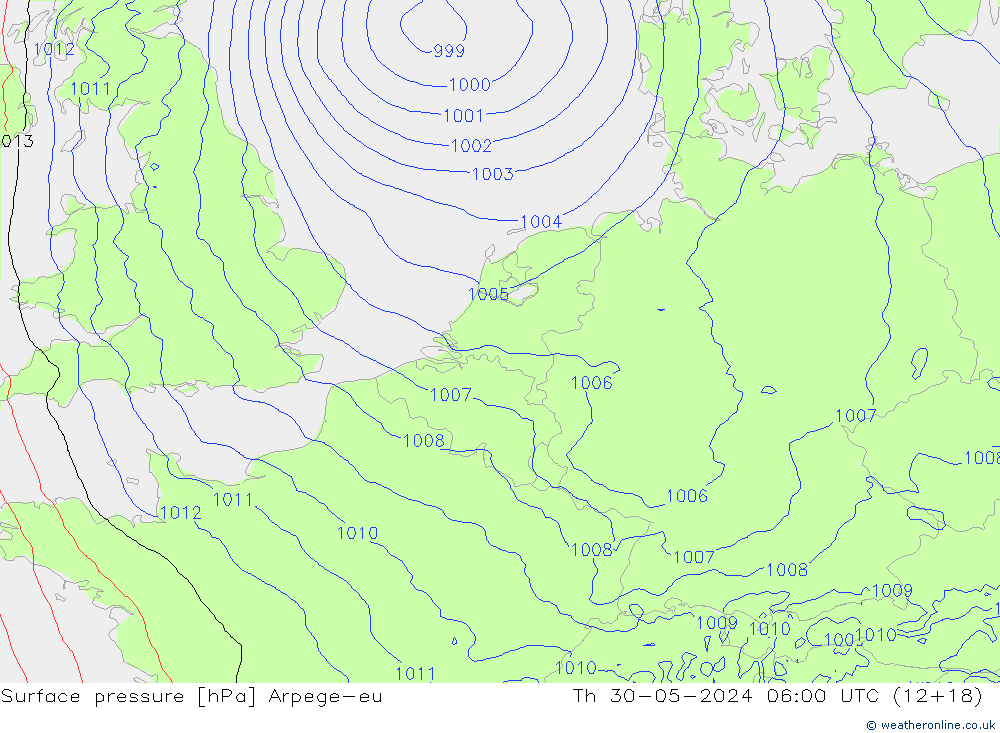 Surface pressure Arpege-eu Th 30.05.2024 06 UTC