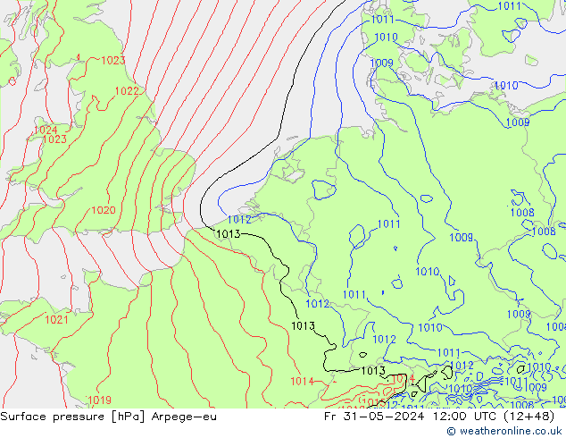 Surface pressure Arpege-eu Fr 31.05.2024 12 UTC