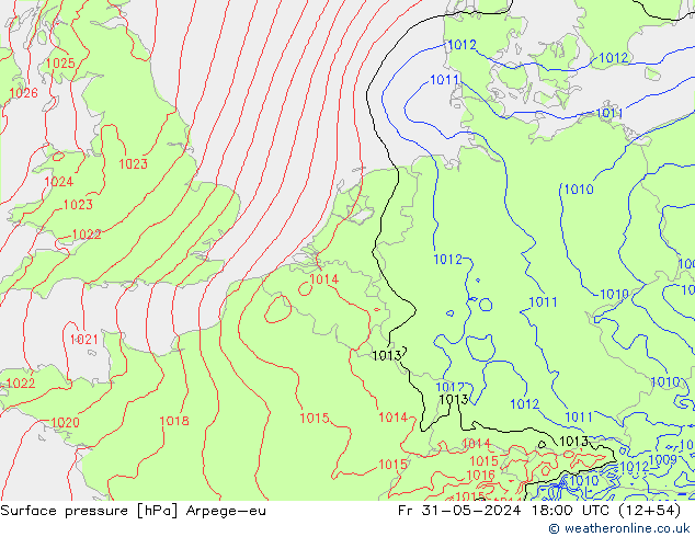 Presión superficial Arpege-eu vie 31.05.2024 18 UTC