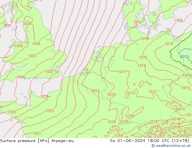 Surface pressure Arpege-eu Sa 01.06.2024 18 UTC