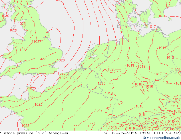 pressão do solo Arpege-eu Dom 02.06.2024 18 UTC