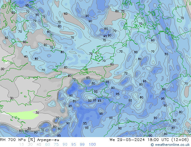 RH 700 hPa Arpege-eu We 29.05.2024 18 UTC