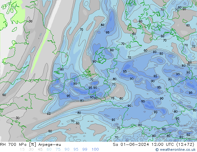 RH 700 hPa Arpege-eu Sáb 01.06.2024 12 UTC