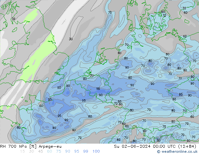 RH 700 hPa Arpege-eu  02.06.2024 00 UTC
