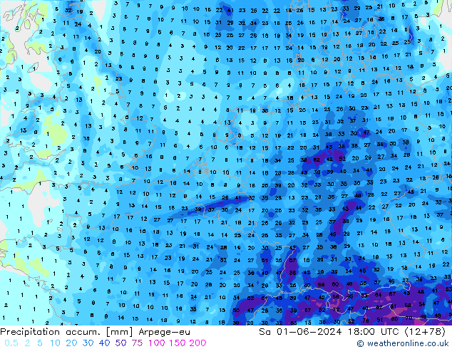 Précipitation accum. Arpege-eu sam 01.06.2024 18 UTC