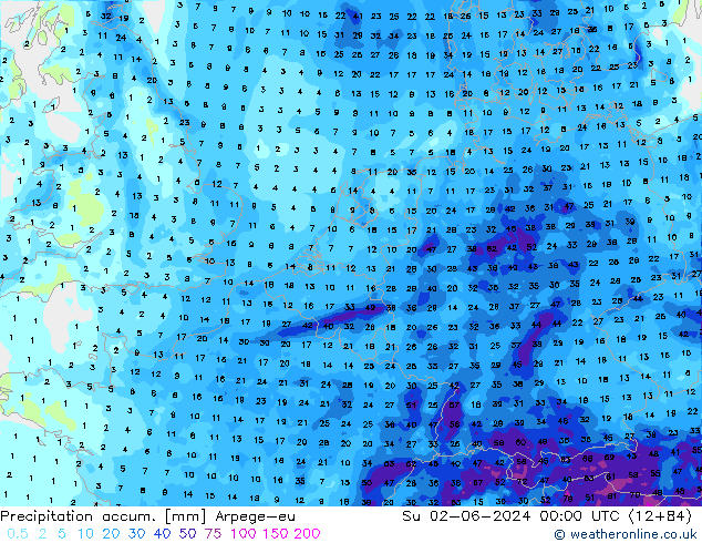 Precipitation accum. Arpege-eu  02.06.2024 00 UTC