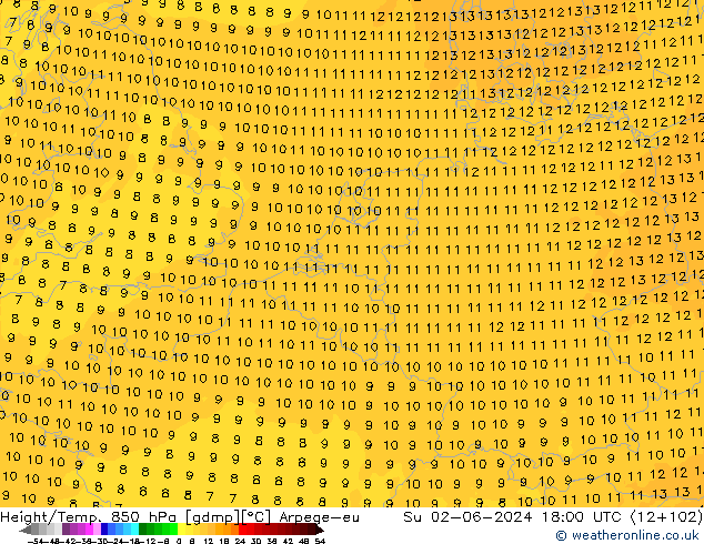 Height/Temp. 850 hPa Arpege-eu Su 02.06.2024 18 UTC