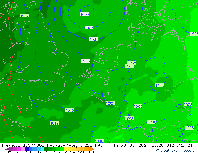 Thck 850-1000 hPa Arpege-eu Qui 30.05.2024 09 UTC