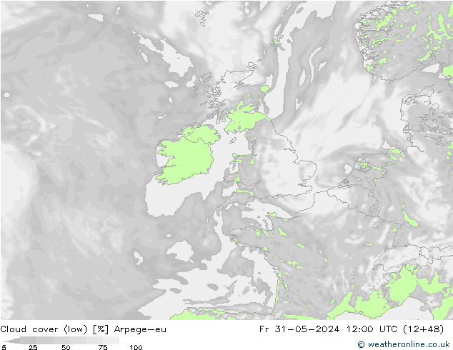 Bewolking (Laag) Arpege-eu vr 31.05.2024 12 UTC