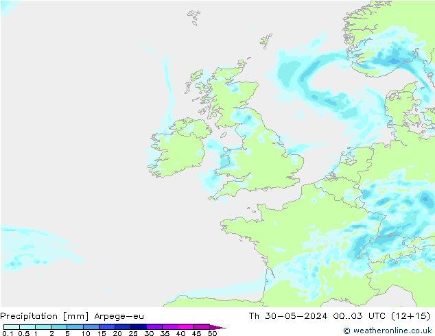 Srážky Arpege-eu Čt 30.05.2024 03 UTC