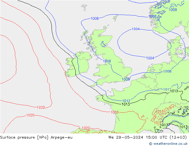 Pressione al suolo Arpege-eu mer 29.05.2024 15 UTC