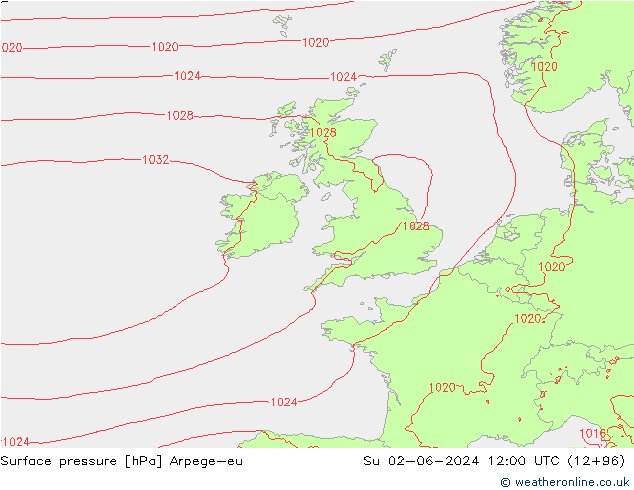 Luchtdruk (Grond) Arpege-eu zo 02.06.2024 12 UTC