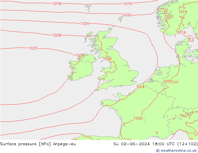 Surface pressure Arpege-eu Su 02.06.2024 18 UTC