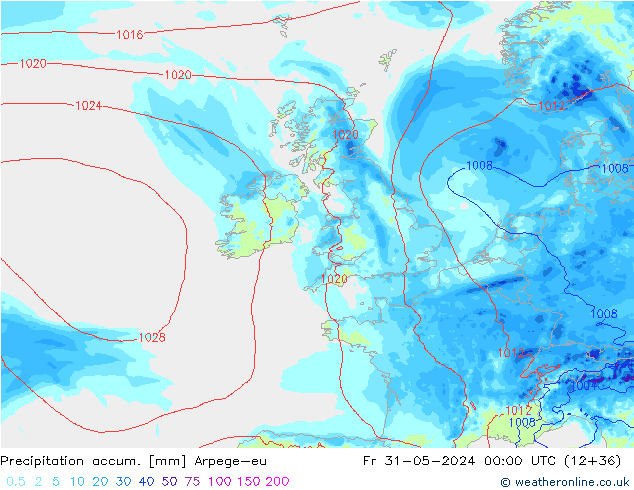 Precipitation accum. Arpege-eu Sex 31.05.2024 00 UTC