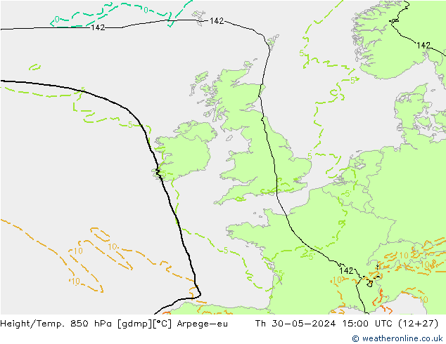 Height/Temp. 850 hPa Arpege-eu Qui 30.05.2024 15 UTC