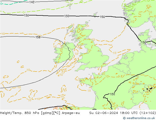 Geop./Temp. 850 hPa Arpege-eu dom 02.06.2024 18 UTC