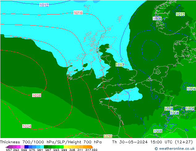 Thck 700-1000 hPa Arpege-eu Qui 30.05.2024 15 UTC