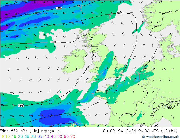 Wind 850 hPa Arpege-eu Su 02.06.2024 00 UTC