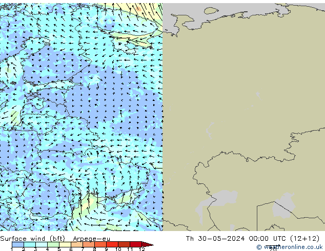 Bodenwind (bft) Arpege-eu Do 30.05.2024 00 UTC