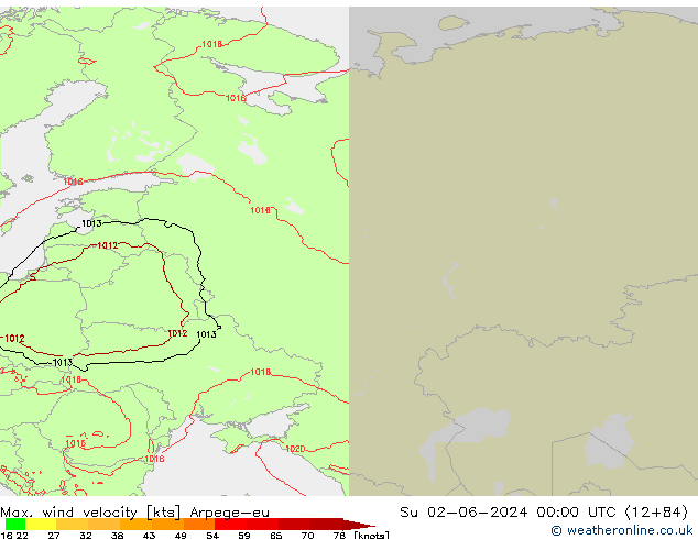 Maks. Rüzgar Hızı Arpege-eu Paz 02.06.2024 00 UTC