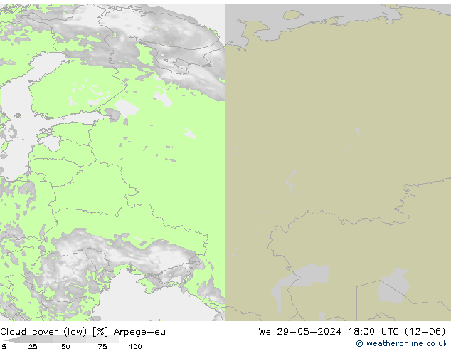 zachmurzenie (niskie) Arpege-eu śro. 29.05.2024 18 UTC