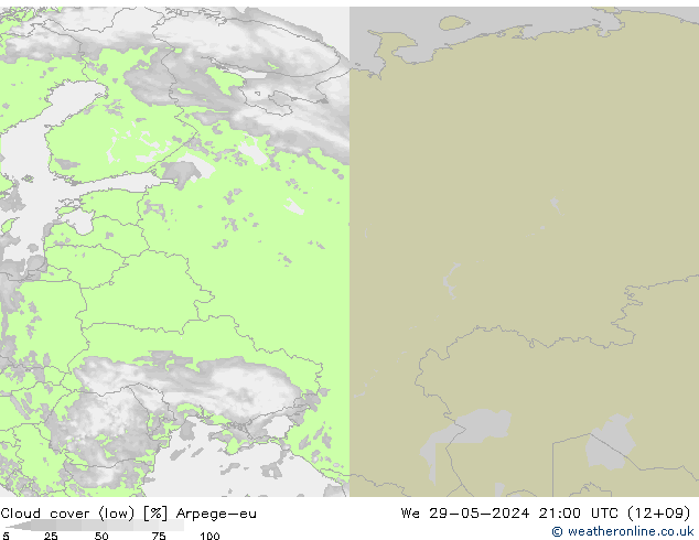 nuvens (baixo) Arpege-eu Qua 29.05.2024 21 UTC